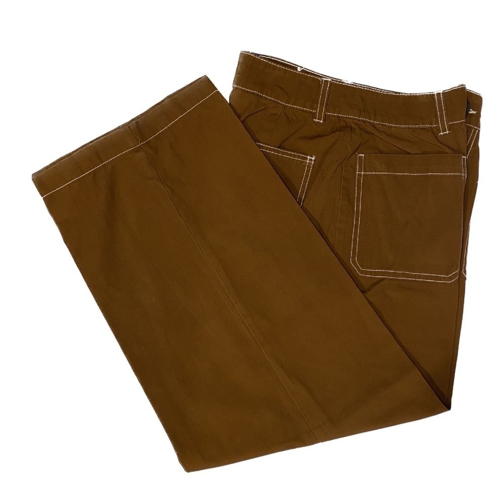 Who What Wear 100% Cotton Brown Capri Wide Leg Pants with Cream Stitching Size 4